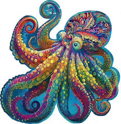 Mys Aurora Unique Wooden Jigsaw Puzzles - Agate Octopus 300 Pcs Medium Size 12.6'' x 12.2'' Luxurious Animal Shaped Wood Puzzle Beautiful Package Best Gift for Adults